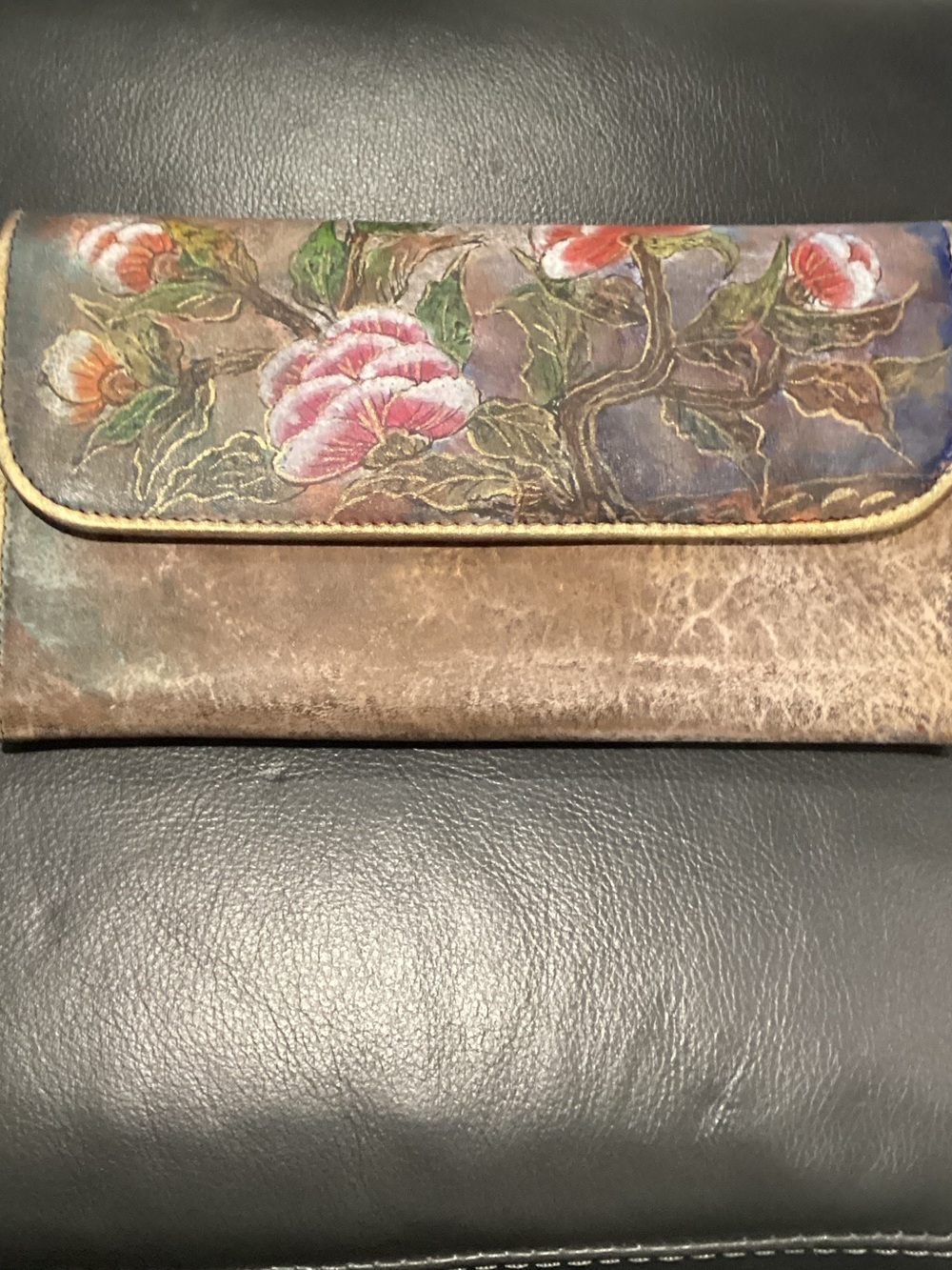 Jane Yoo Signed Hand Painted Leather Wallet
